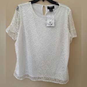 Liz Claiborne Cream Floral Lace Short Sleeve Top